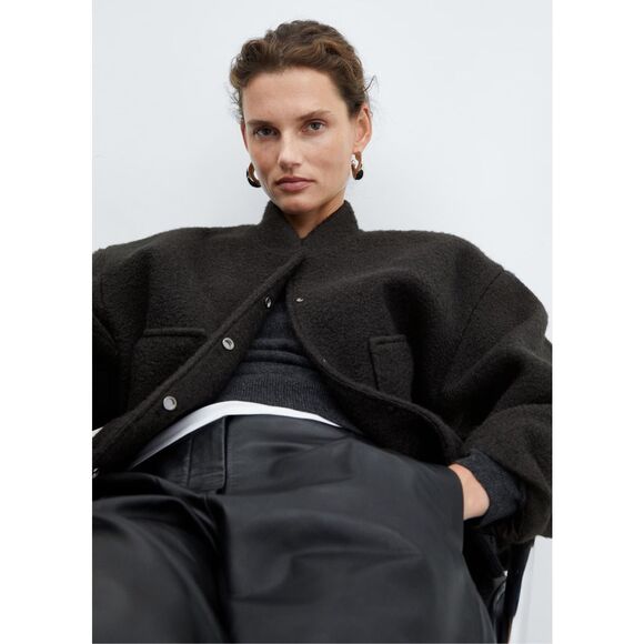 MANGO Black Oversized Bomber Jacket Size S - Picture 2 of 5